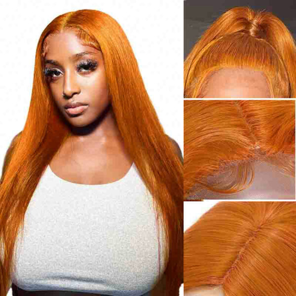 Ginger Orange Color Straight Wig 13x4 Transparent HD Lace Front Wigs 180% Density - 4x4 Lace / Yes（+） / 26inch
