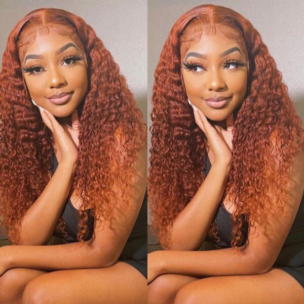 Sunber Precolored Ginger Brown Jerry Curly 13*4 Lace Front Human Hair Wigs - 16
