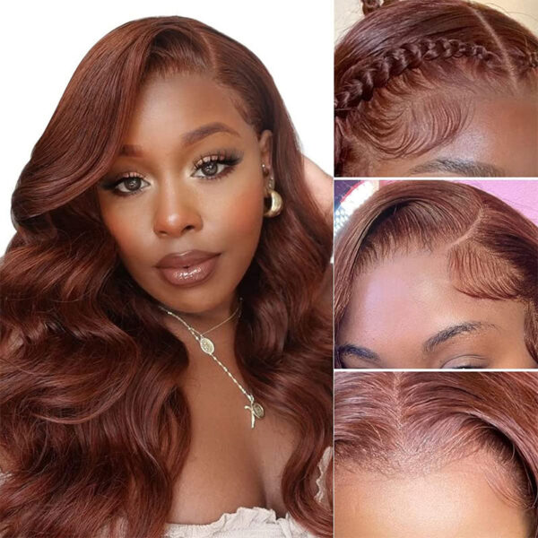 Reddish Brown Wig Body Wave Wig 180% Density 360 Closure Lace Wig - 360 Lace / 180% / 14inch