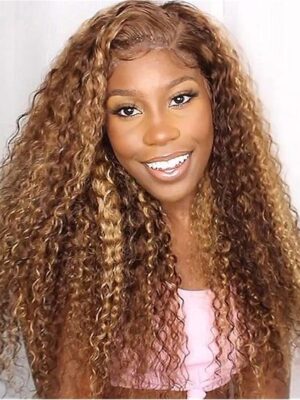 Highlight Color Water Wave Wig 180% Density 4x4 Lace Frontal HD Lace Wig - 4x4 Lace / NO / 22inch