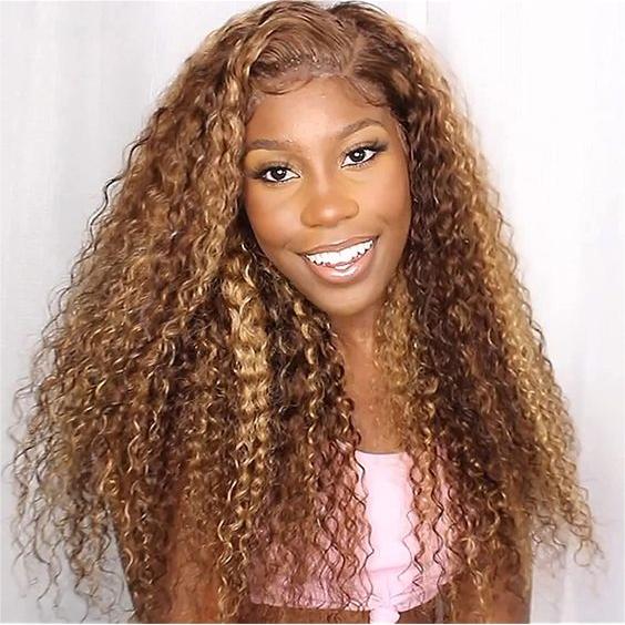 Highlight Color Water Wave Wig 180% Density 4x4 Lace Frontal HD Lace Wig - 4x4 Lace / NO / 22inch