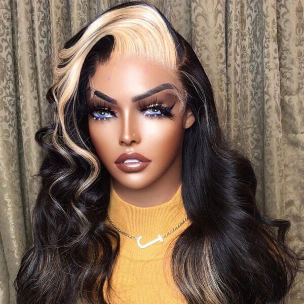 Q613/1B Blonde Piano Highlight Color Wigs 180% Density Body Wave Glueless Lace Front 360 Human Hair Wig - 360 Lace / 180% / 26 inch