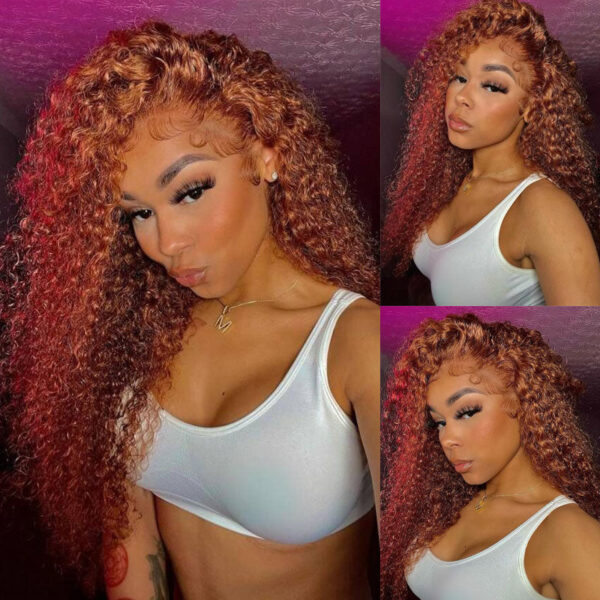 Sunber Precolored Ginger Brown Jerry Curly 13*4 Lace Front Human Hair Wigs - 16