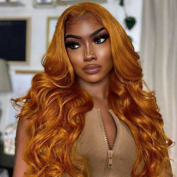 Glueless Wig Ginger Wig 13x4 Transparent HD Lace Front Wigs Body Wave Wig - 13x4 Lace / 150% / 28inch