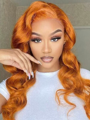 Glueless Wig Ginger Wig 13x4 Transparent HD Lace Front Wigs Body Wave Wig - 4x4 Lace / 180% / 14inch