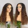 Ombre Color Curly Wig Lace Closure Wig Black With Medium Brown Human Hair Wig - 13x4 Lace / 180% / 16inch