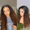 Ombre Color Curly Wig Lace Closure Wig Black With Medium Brown Human Hair Wig - 13x4 Lace / 180% / 16inch