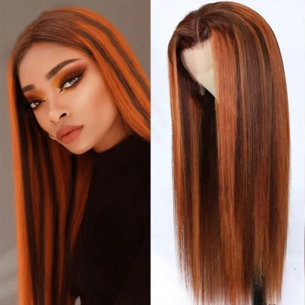 Sunber Mix Ginger And Copper Red Straight Human Hair Wigs Ombre Lace Front Wig - 18