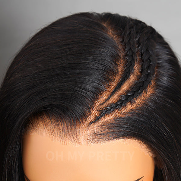 Glueless Tiny Knot Transparent Lace 7x4 Lace Black Straight Wig With Bleached Knots - 99J / 28 inch