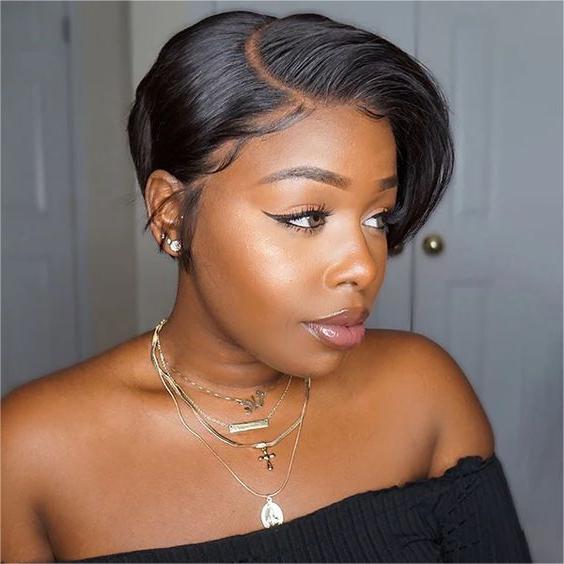Glueless Wigs Natural Black Straight Pixie Cut Lace Frontal Wig - 5x5 / 8 inch / 150%