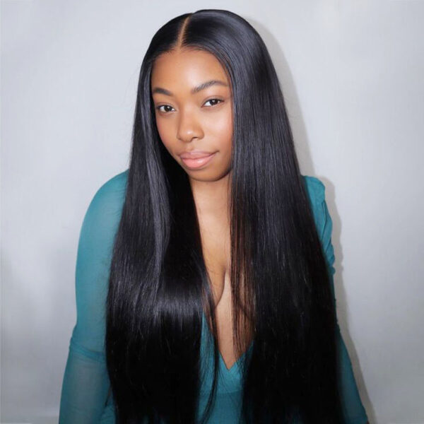 Glueless Tiny Knot Transparent Lace 7x4 Lace Black Straight Wig With Bleached Knots - 99J / 28 inch