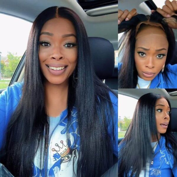 Sunber Yaki Straight Glueless Pre-cut 7x5 Bye Bye Knots Lace Closure Wig With Bleach Knots - 24 Gina Same Style / Kinky Edge 7*5 Bye Bye Knots-Yaki St