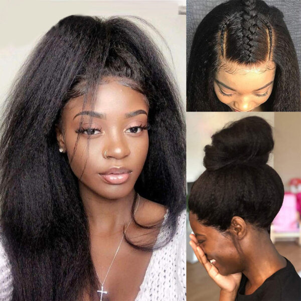 Sunber Kinky Straight Glueless Wig Invisible 5*5 HD Lace Wig Human Hair - 24 / 5*5 HD Lace-180% Density