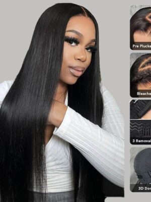 Glueless Tiny Knot Transparent Lace 7x5 Lace Black Straight Wig With Bleached Knots - Black / 18 inch