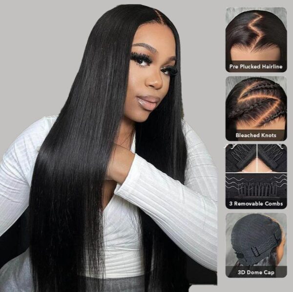 Glueless Tiny Knot Transparent Lace 7x4 Lace Black Straight Wig With Bleached Knots - 99J / 28 inch