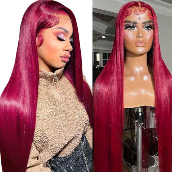 Glueless Wig Straight Wigs #99J Burgundy Color 4x4/13x4 HD Lace Front Wigs 150% Density Pre-plucked - 5x5 Lace / 150% / 32inch