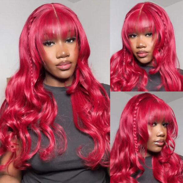 #99J Burgundy Wig Body Wave Wig 180% Density 4x4/13x4/13x6 Transparent Lace Human Hair Wig - 4x4 Lace / Yes(+.00) / 22inch