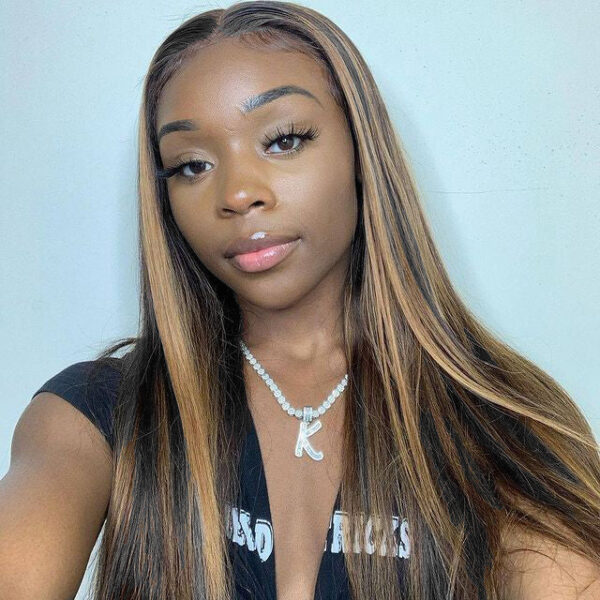 Pre-Cut Lace Wear Go Glueless Wig Black With Honey Blonde Piano Color Straight Breathable - 5x5 Lace / 150% Density / 30 inch