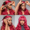 #99J Burgundy Wig Body Wave Wig 180% Density 4x4/13x4/13x6 Transparent Lace Human Hair Wig - 4x4 Lace / Yes(+.00) / 22inch