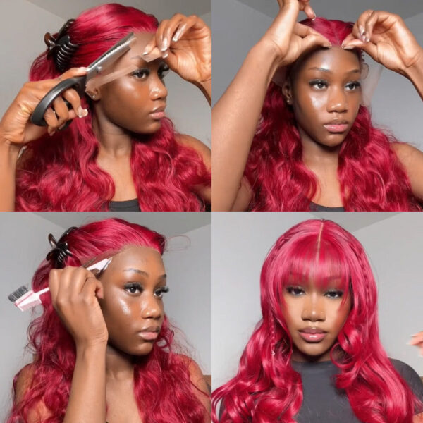 #99J Burgundy Wig Body Wave Wig 180% Density 4x4/13x4/13x6 Transparent Lace Human Hair Wig - 4x4 Lace / Yes(+.00) / 22inch