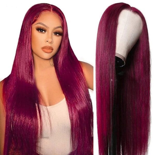 Glueless Wig Straight Wigs #99J Burgundy Color 4x4/13x4 HD Lace Front Wigs 150% Density Pre-plucked - 5x5 Lace / 150% / 32inch