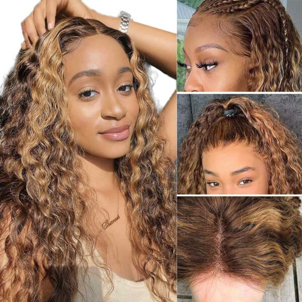 Highlight Color Water Wave Wig 180% Density 4x4 Lace Frontal HD Lace Wig - 4x4 Lace / NO / 22inch