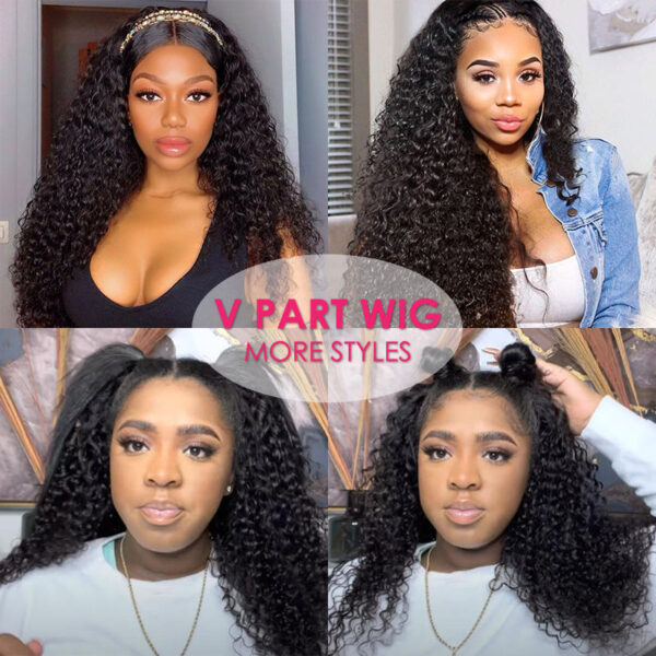 Flash Sale Sunber Effortless To Put On Curly V Part Wig Small Cap Human Hair Wig No Leave Out Glueless Upgrade U Part Wigs - 16 / M