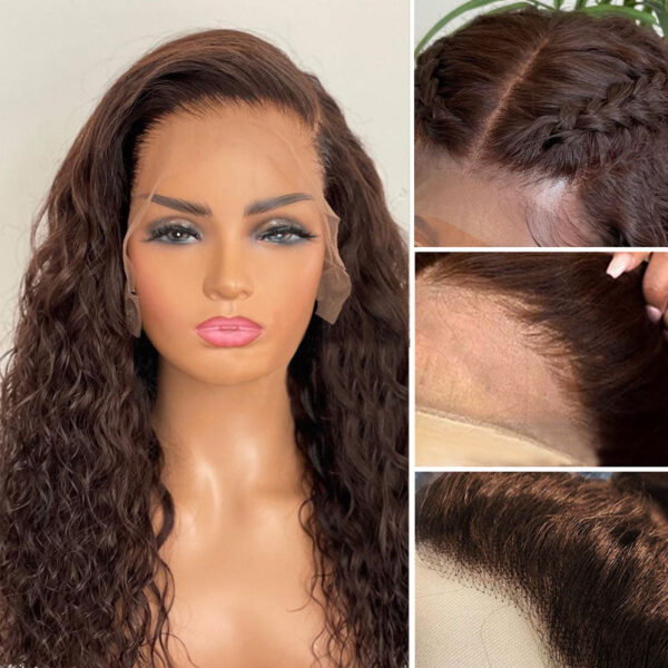 Chestnut Brown Curly Wig Pre Plucked Closure HD Lace Front Wigs 150% Density - 13x6 Lace / Yes（+） / 32inch