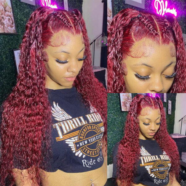 Burgundy Curly Wigs 150% Density Pre-Cut 4x4/13x4/13x6 HD Transparent Lace Wig - 13x6 Lace / Yes（+） / 28inch
