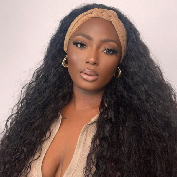 Sunber Water Wave Glueless Headband Wig Human Hair Natural Color 180% Density - 18