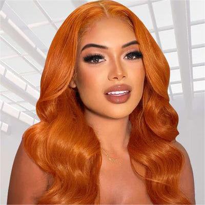 Glueless Wig Ginger Color Wig 13x4 Lace Body Wave Human Hair 180% Density Wig - 5x5 Lace / 180% / 14 inch