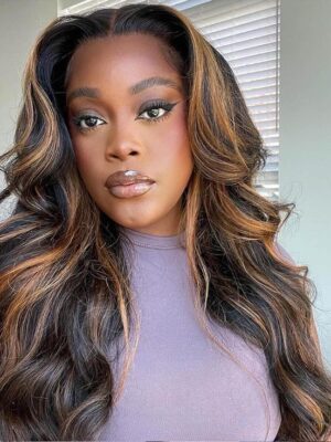 1B/30 Wig Balayage Highlight Body Wave Wig Pre-plucked HD Lace Front Wig - 13x6 Lace / Yes( +.00) / 16inch
