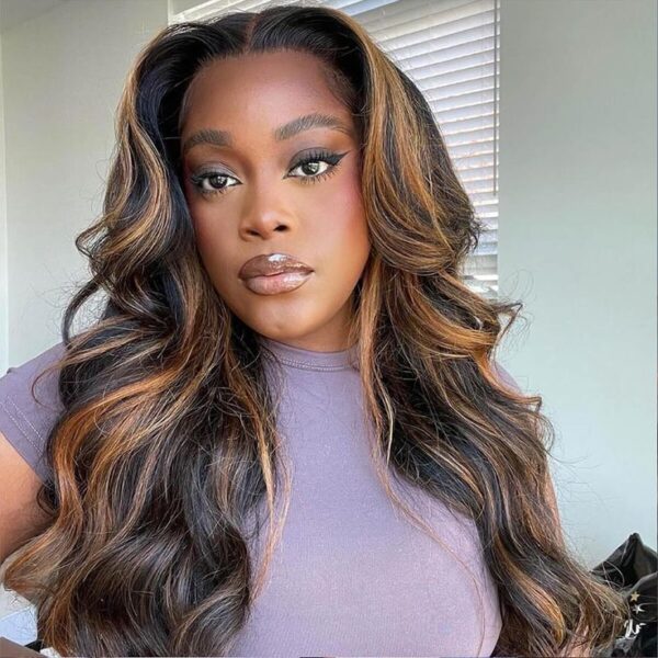 1B/30 Wig Balayage Highlight Body Wave Wig Pre-plucked HD Lace Front Wig - 13x6 Lace / Yes( +.00) / 30inch