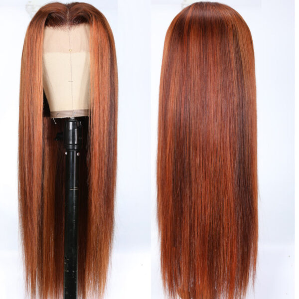 Sunber Mix Ginger And Copper Red Straight Human Hair Wigs Ombre Lace Front Wig - 18