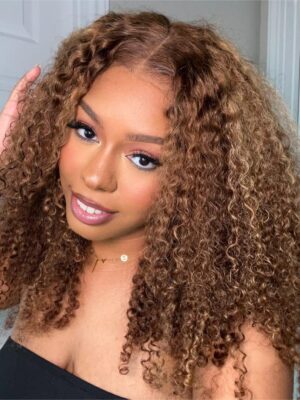 Pre-Cut Lace Wear Go Glueless Wig Honey Blonde With Brown Piano Color Curly Breathable - 4x4 Lace / 26 inch