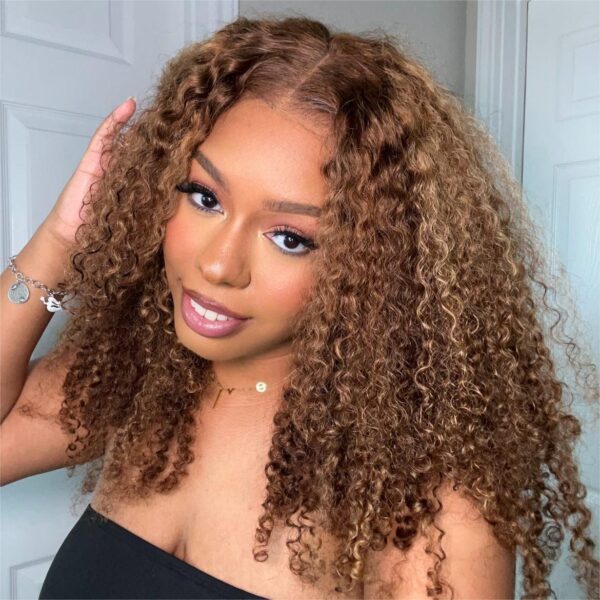 Pre-Cut Lace Wear Go Glueless Wig Honey Blonde With Brown Piano Color Curly Breathable - 4x4 Lace / 26 inch