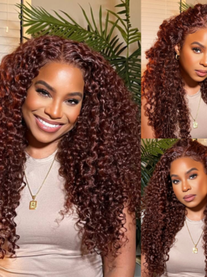 Sunber Reddish Brown Jerry Curly Pre Cut Glueless Lace Wig Human Hair Wigs Flash Sale - 22 / 13x4 Lace