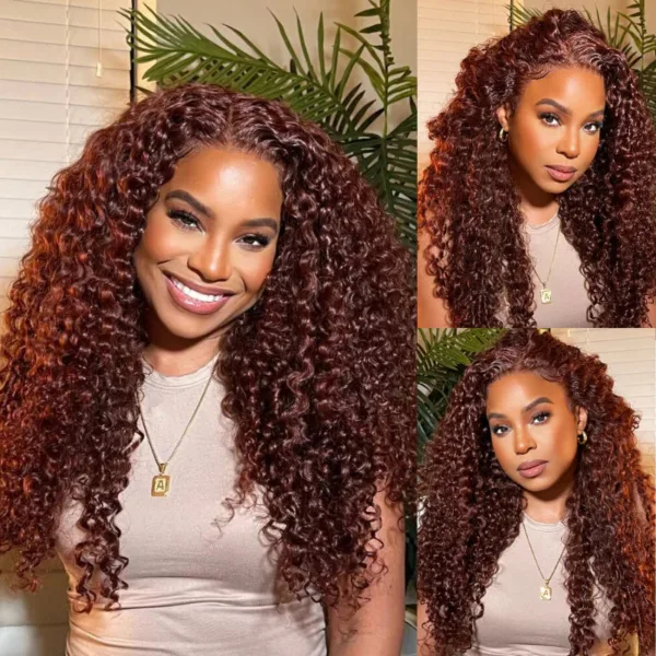 Extra 60% OFF | Sunber Reddish Brown Jerry Curly 13x4/7×5 Bye Bye Knots Lace Front Wig Real Human Hair - 20 / 7×5 Bye Bye Knots-180%