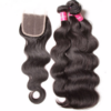 Virgin Malaysian Hair Extensions - Body Wave 4 Bundles With 4*4 Lace Closure, Tangle Free, Natural Black, No Shedding - 10 12 14 16+10
