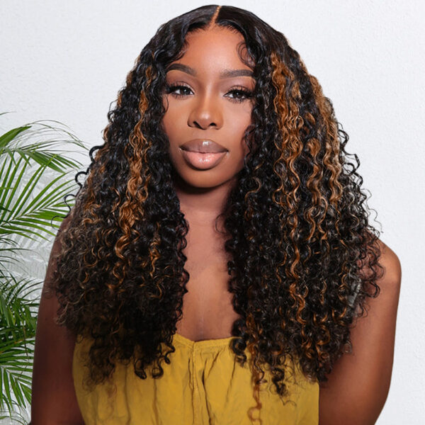 Wear Go Pre-Cut Lace Black With Copper Color Curly Breathable Cap Glueless Wig - 4x4 Lace / 180% / 20 inch