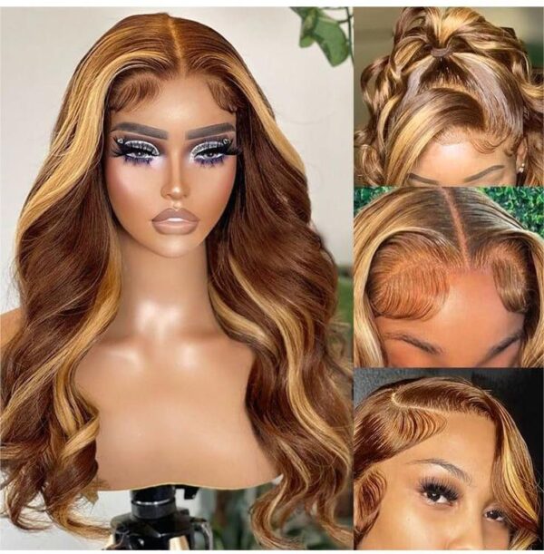 #5/27 Highlight Honey Blonde Wig Highlight Color Body Wave 4x4/13x4/13x6 Lace Wig - 13x4 Lace / Yes / 20inch