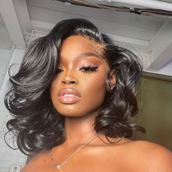 Short Glueless Body Wave Bob Wig 4x4/13x4 Lace Front Human Hair With Breathable Cap - 5x5 Lace / Black Highlight / 12inch