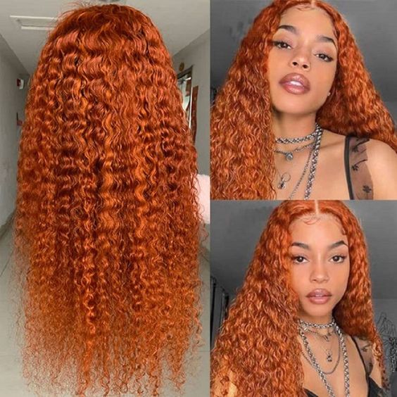 Ginger Color Wig Curly Wig 180% Density 360 Lace Human Hair Wig - 360 Lace / 180% / 18inch
