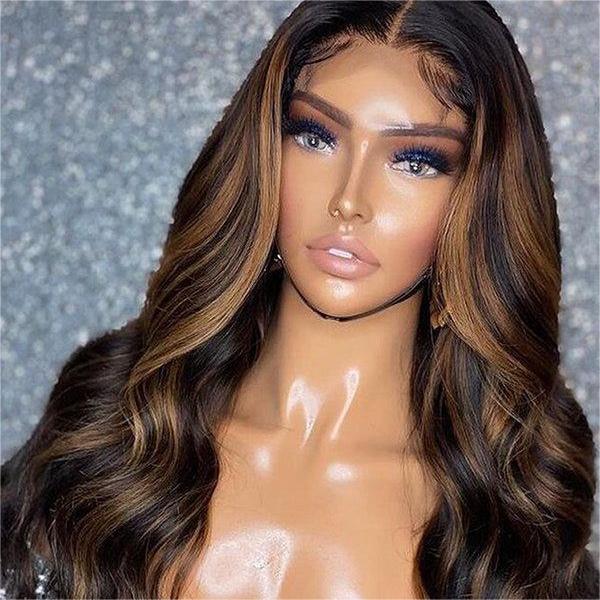 1B/30 Wig Balayage Highlight Body Wave Wig Pre-plucked HD Lace Front Wig - 13x6 Lace / Yes( +.00) / 30inch