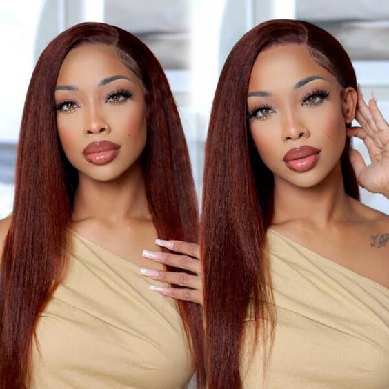 Wear & Go Reddish Brown Straight Wig Transparent Lace Front Wigs 100% Human Hair - 4X4 Lace / 150% / 14inch