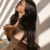 invisible clip-in hair extensions #1b natural black. - 24" / Extra Volume