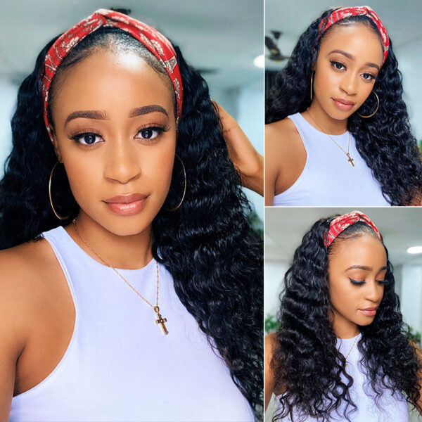 Sunber Water Wave Glueless Headband Wig Human Hair Natural Color 180% Density - 18