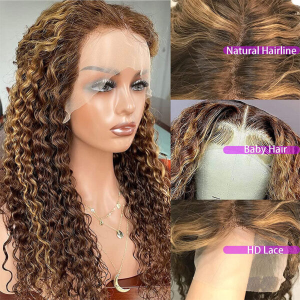 Highlight Color Water Wave Wig 180% Density 4x4 Lace Frontal HD Lace Wig - 4x4 Lace / NO / 22inch