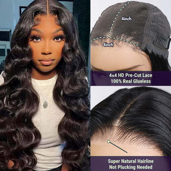 Natural Color Body Wave Pre-Cut Glueless Wig Lace Front Wigs Classic Style - 13x4 Lace / 32 inch