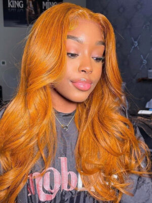 Pre-Cut Lace Wear Go Glueless Wig Ginger Orange Pure Color Body Wave Breathable - 13x4 Lace / 180% Density / 20 inch